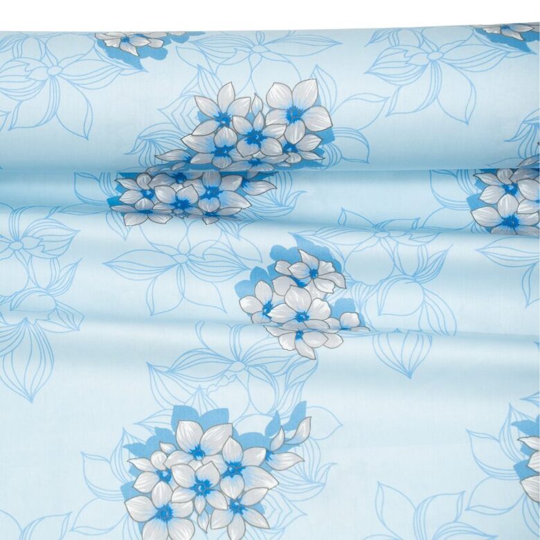 Down proof cotton fabric blue flowers N13, 1m